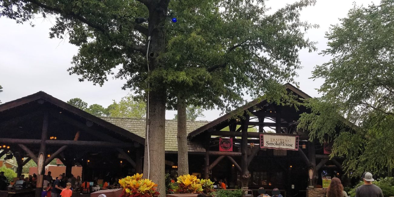 Rustic smokehouse at a theme park
